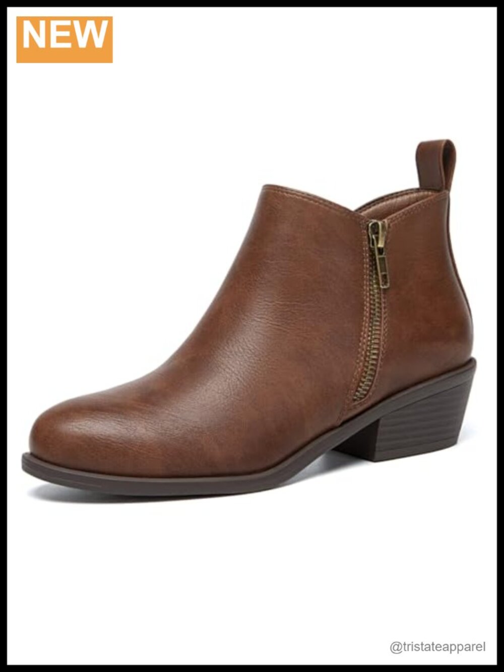 Women's Chunky Low Heel Ankle Boots with Side Zipper